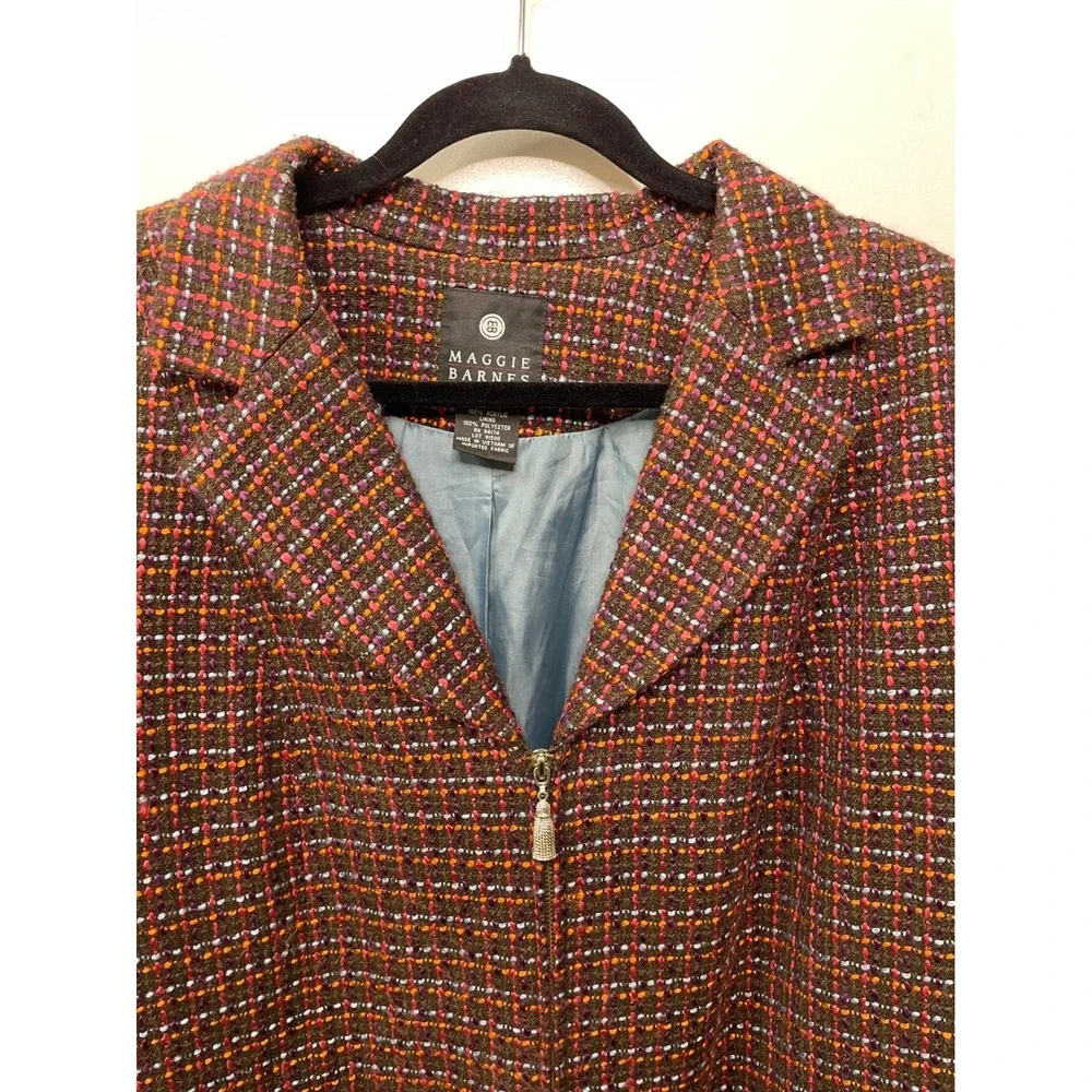 Maggie‎ Barnes Tweed Blazer Plus 24W Multicolor Jacket Zipper Academia Heritage